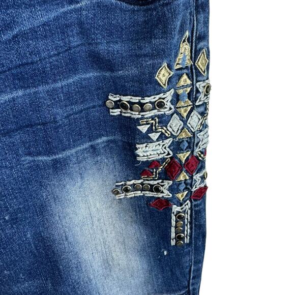 8IGTH/DSTRKT Medium Wash Distressed Embroidered Skinny Denim Jeans Size 15-16 - Picture 3 of 12